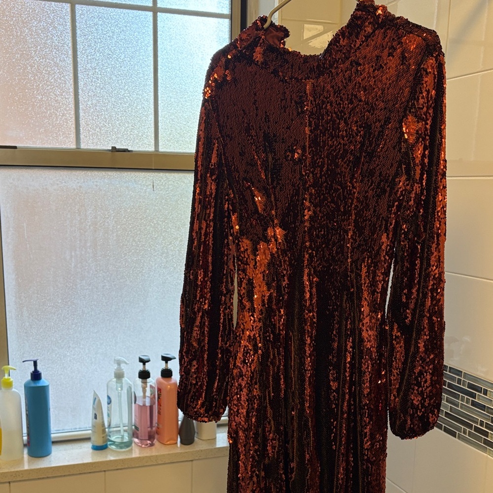 Glamorous Long Sleeve Sequin Dress in Red
